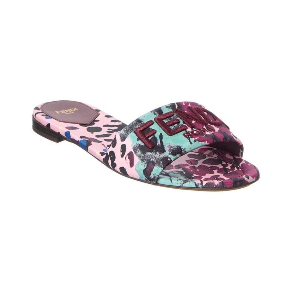 Fendi Logo Embroidery Satin Sandal, Purple